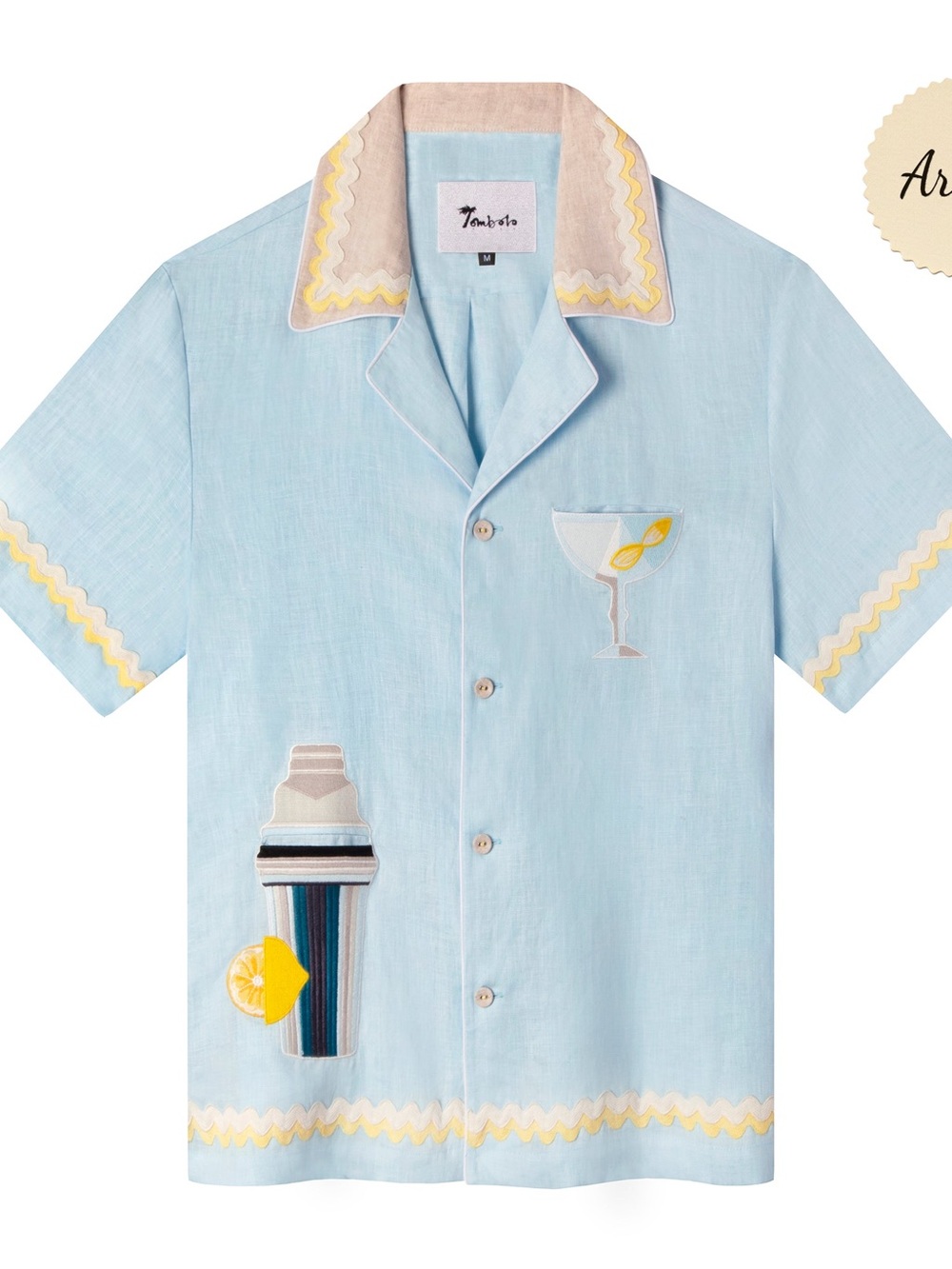 Tombolo Martini Light Blue Short-Sleeve Embroidered Button Up Cocktail Shirt